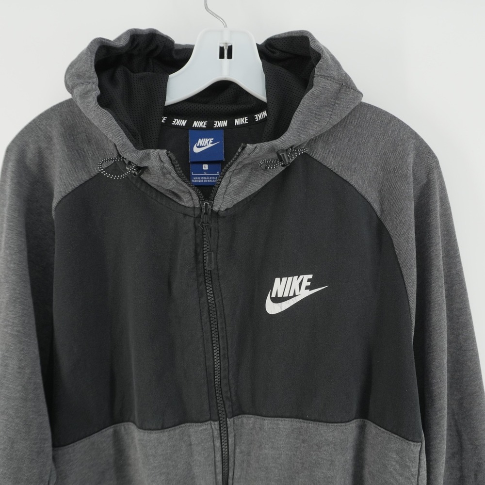 Nike Hoodie Mens Size Large Gray Black Full Zip Colorblock Logo Sweatshirt